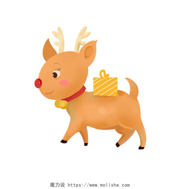 橙色手绘卡通圣诞麋鹿动物圣诞节元素PNG素材